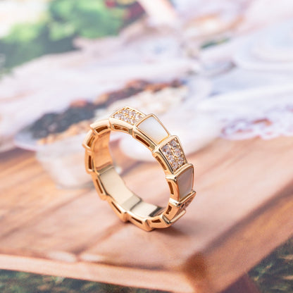 [⭐Mirelle]SERPENTI RING PINK GOLD MOP DIAMOND PAVED 4MM