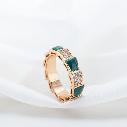 [⭐Mirelle]SERPENTI RING PINK GOLD MALACHITE DIAMOND PAVED 4MM