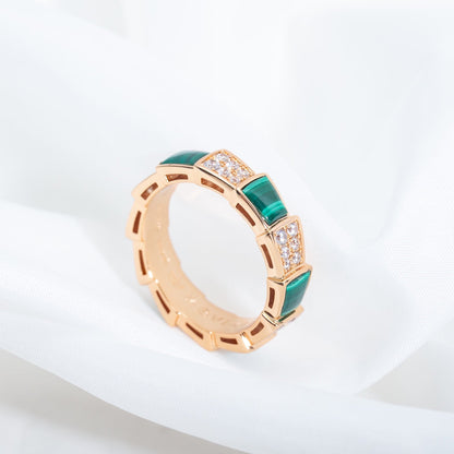 [⭐Mirelle]SERPENTI RING PINK GOLD MALACHITE DIAMOND PAVED 4MM