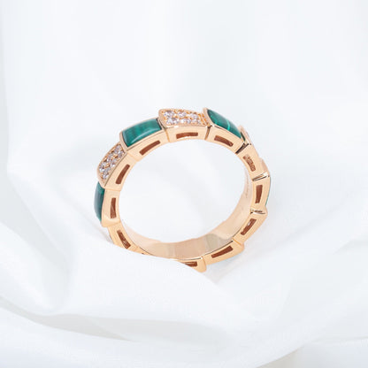 [⭐Mirelle]SERPENTI RING PINK GOLD MALACHITE DIAMOND PAVED 4MM
