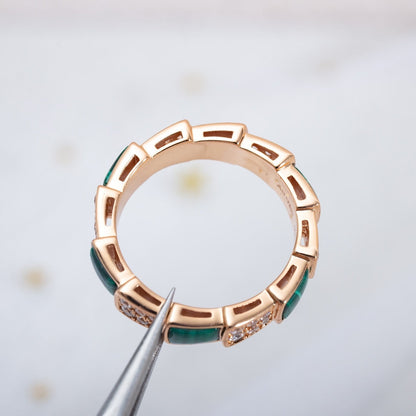 [⭐Mirelle]SERPENTI RING PINK GOLD MALACHITE DIAMOND PAVED 4MM