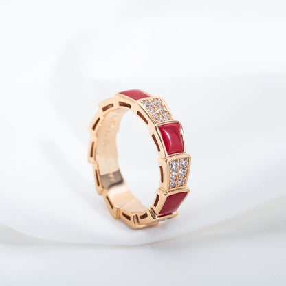 [⭐Mirelle]SERPENTI RING PINK GOLD CARNELIAN DIAMOND PAVED 4MM
