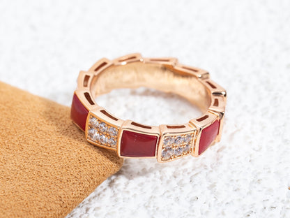 [⭐Mirelle]SERPENTI RING PINK GOLD CARNELIAN DIAMOND PAVED 4MM