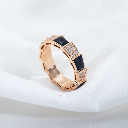 [⭐Mirelle]SERPENTI RING PINK GOLD BLACK MOP DIAMOND PAVED 4MM