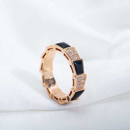 [⭐Mirelle]SERPENTI RING PINK GOLD BLACK MOP DIAMOND PAVED 4MM