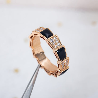 [⭐Mirelle]SERPENTI RING PINK GOLD BLACK MOP DIAMOND PAVED 4MM