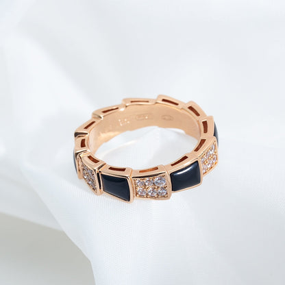 [⭐Mirelle]SERPENTI RING PINK GOLD BLACK MOP DIAMOND PAVED 4MM