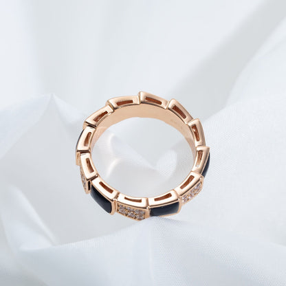 [⭐Mirelle]SERPENTI RING PINK GOLD BLACK MOP DIAMOND PAVED 4MM