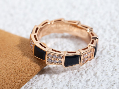 [⭐Mirelle]SERPENTI RING PINK GOLD BLACK MOP DIAMOND PAVED 4MM