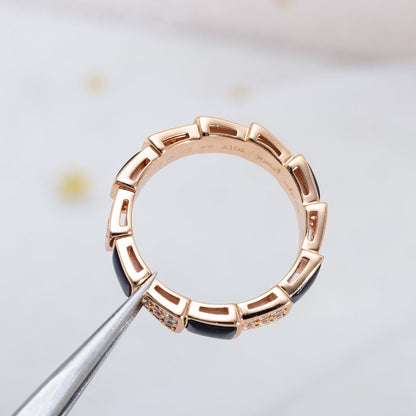 [⭐Mirelle]SERPENTI RING PINK GOLD BLACK MOP DIAMOND PAVED 4MM