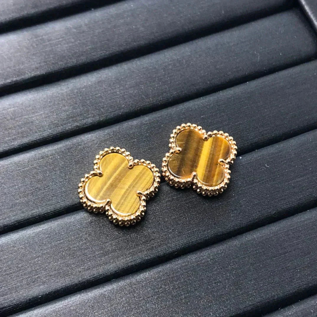 [⭐Mirelle]CLOVER MEDIUM 1 MOTIFS TIGER EYE EARRINGS