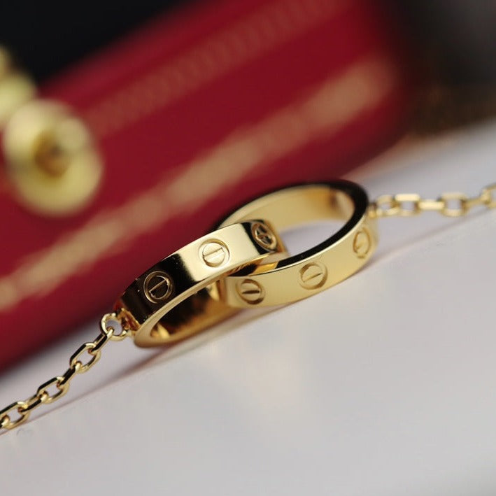 [⭐Mirelle]LOVE NECKLACE DOUBLE RING GOLD