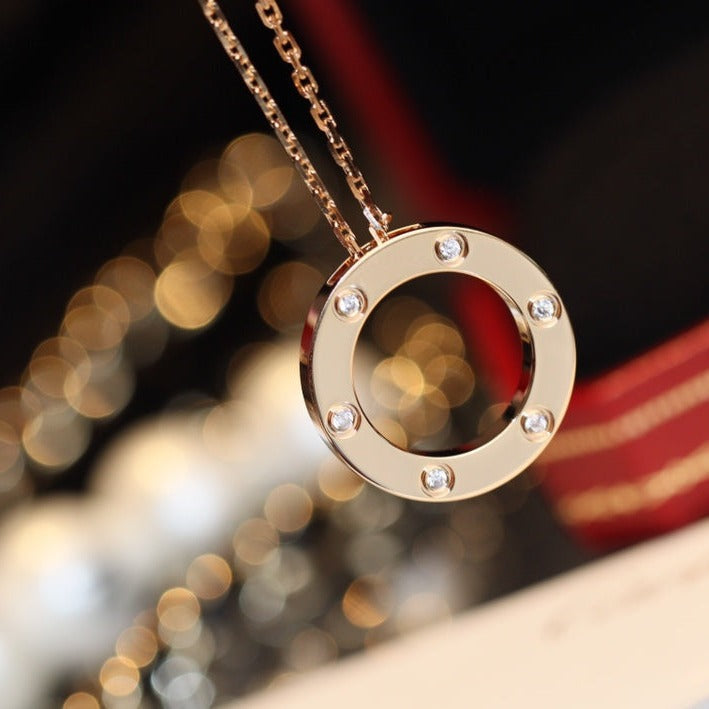 [⭐Mirelle]LOVE NECKLACE 16MM 6 DIAMONDS PINK GOLD