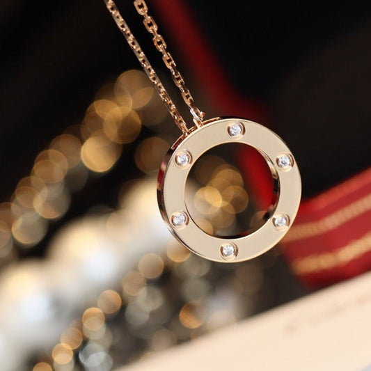[⭐Mirelle]LOVE NECKLACE 16MM 6 DIAMONDS PINK GOLD
