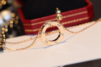 [⭐Mirelle]LOVE NECKLACE 16MM 6 DIAMONDS PINK GOLD