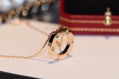 [⭐Mirelle]LOVE NECKLACE 16MM 6 DIAMONDS PINK GOLD