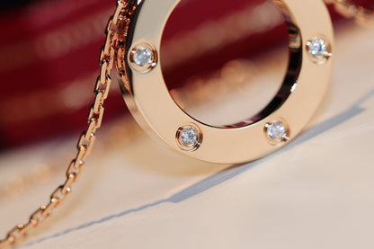 [⭐Mirelle]LOVE NECKLACE 16MM 6 DIAMONDS PINK GOLD