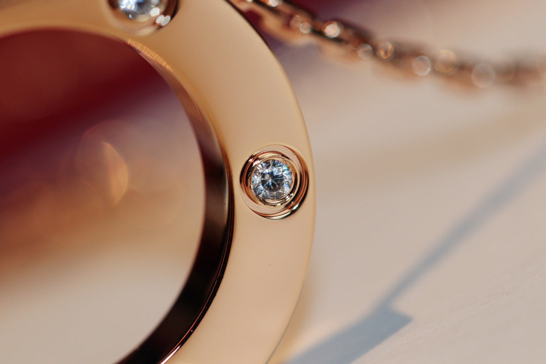 [⭐Mirelle]LOVE NECKLACE 16MM 6 DIAMONDS PINK GOLD