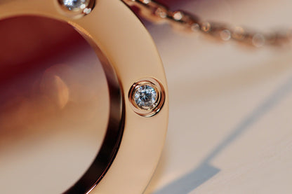 [⭐Mirelle]LOVE NECKLACE 16MM 6 DIAMONDS PINK GOLD