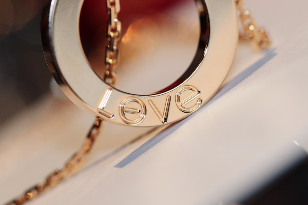 [⭐Mirelle]LOVE NECKLACE 16MM 6 DIAMONDS PINK GOLD
