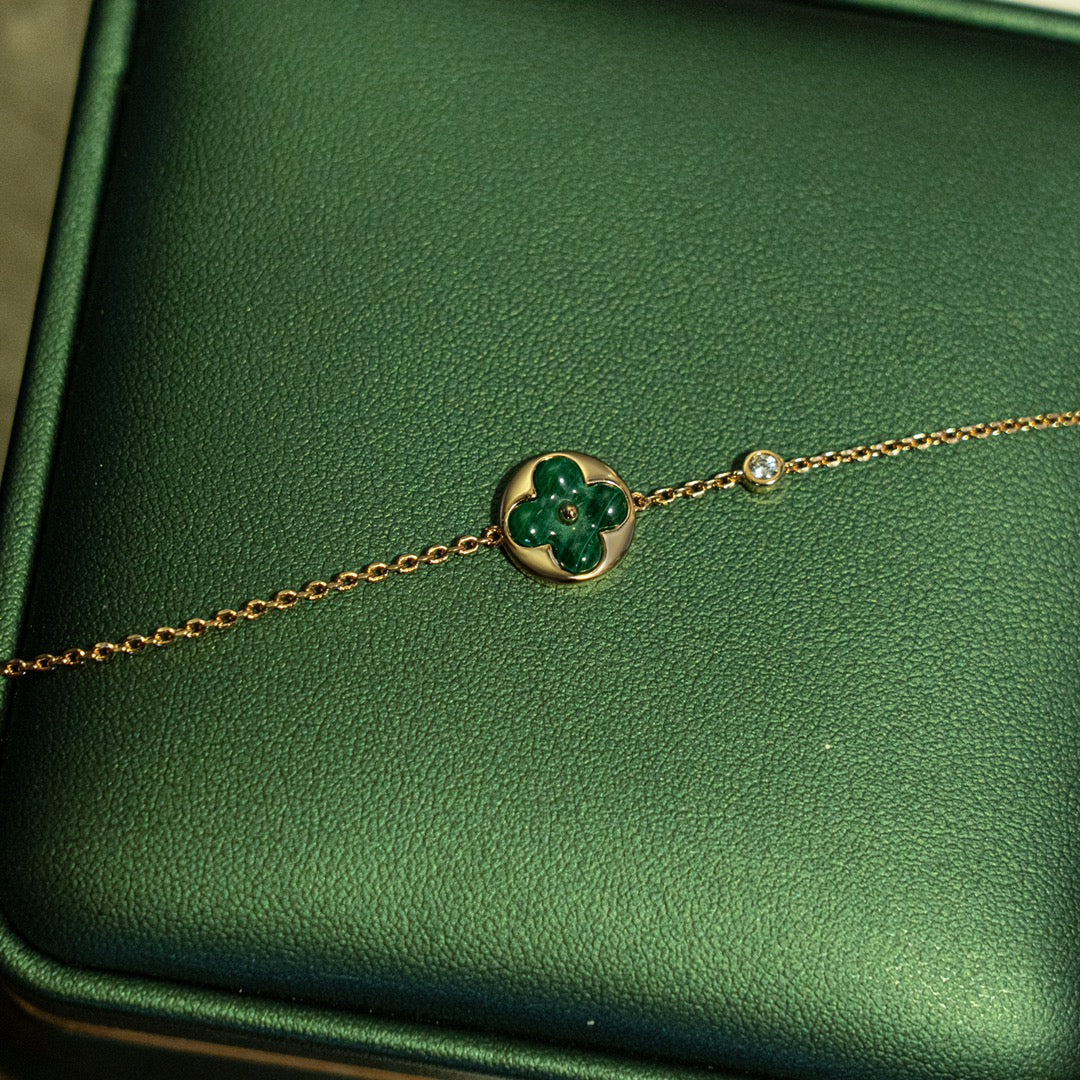 [⭐Mirelle]SUN MALACHITE 1 DIAMOND PINK GOLD BRACELET
