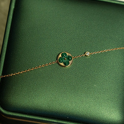 [⭐Mirelle]SUN MALACHITE 1 DIAMOND PINK GOLD BRACELET