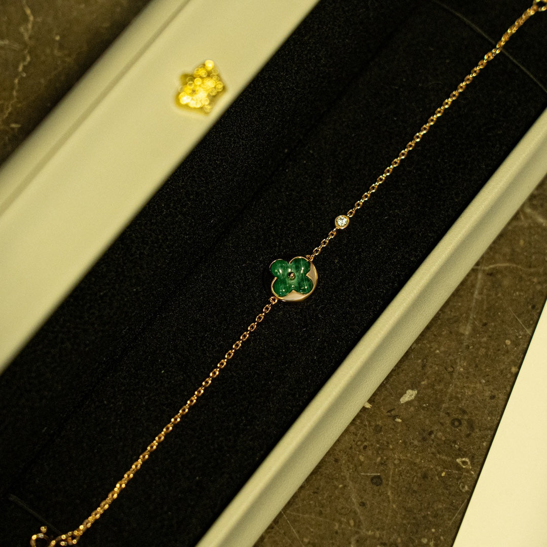 [⭐Mirelle]SUN MALACHITE 1 DIAMOND PINK GOLD BRACELET