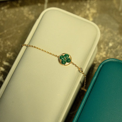 [⭐Mirelle]SUN MALACHITE 1 DIAMOND PINK GOLD BRACELET