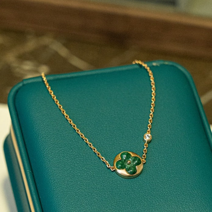 [⭐Mirelle]SUN MALACHITE 1 DIAMOND PINK GOLD BRACELET