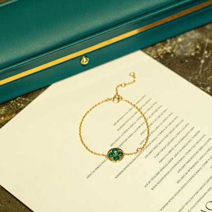 [⭐Mirelle]SUN MALACHITE 1 DIAMOND PINK GOLD BRACELET