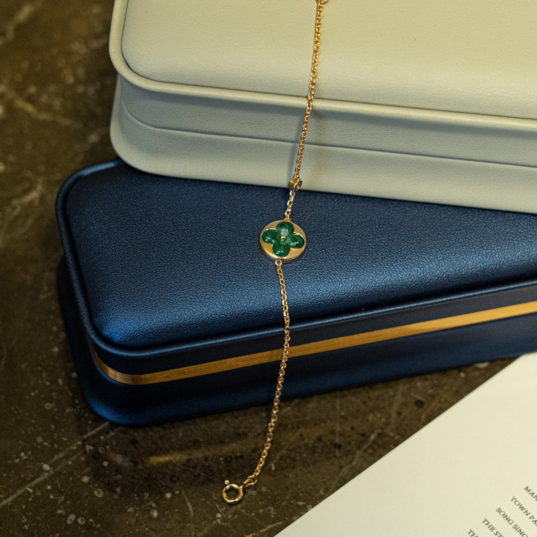 [⭐Mirelle]SUN MALACHITE 1 DIAMOND PINK GOLD BRACELET