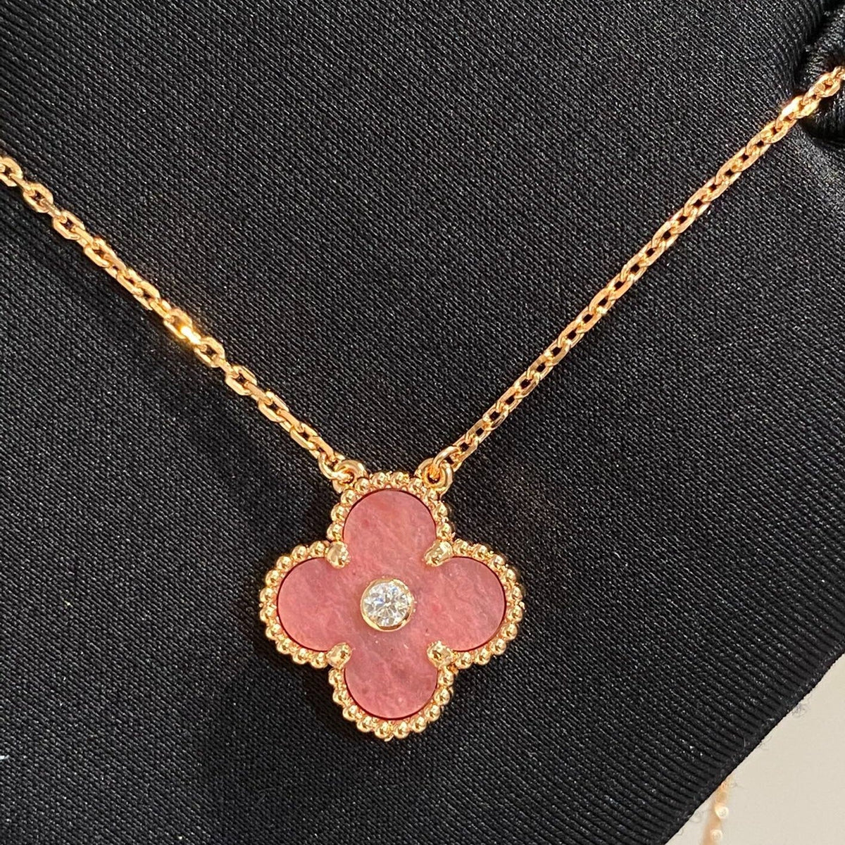 [⭐Mirelle]CLOVER 15MM DIAMOND RHODONITE NECKLACE