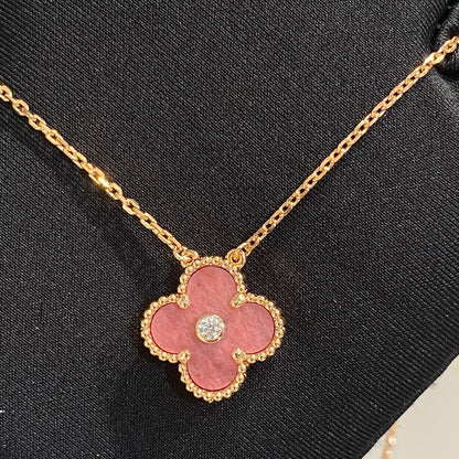 [⭐Mirelle]CLOVER 15MM DIAMOND RHODONITE NECKLACE