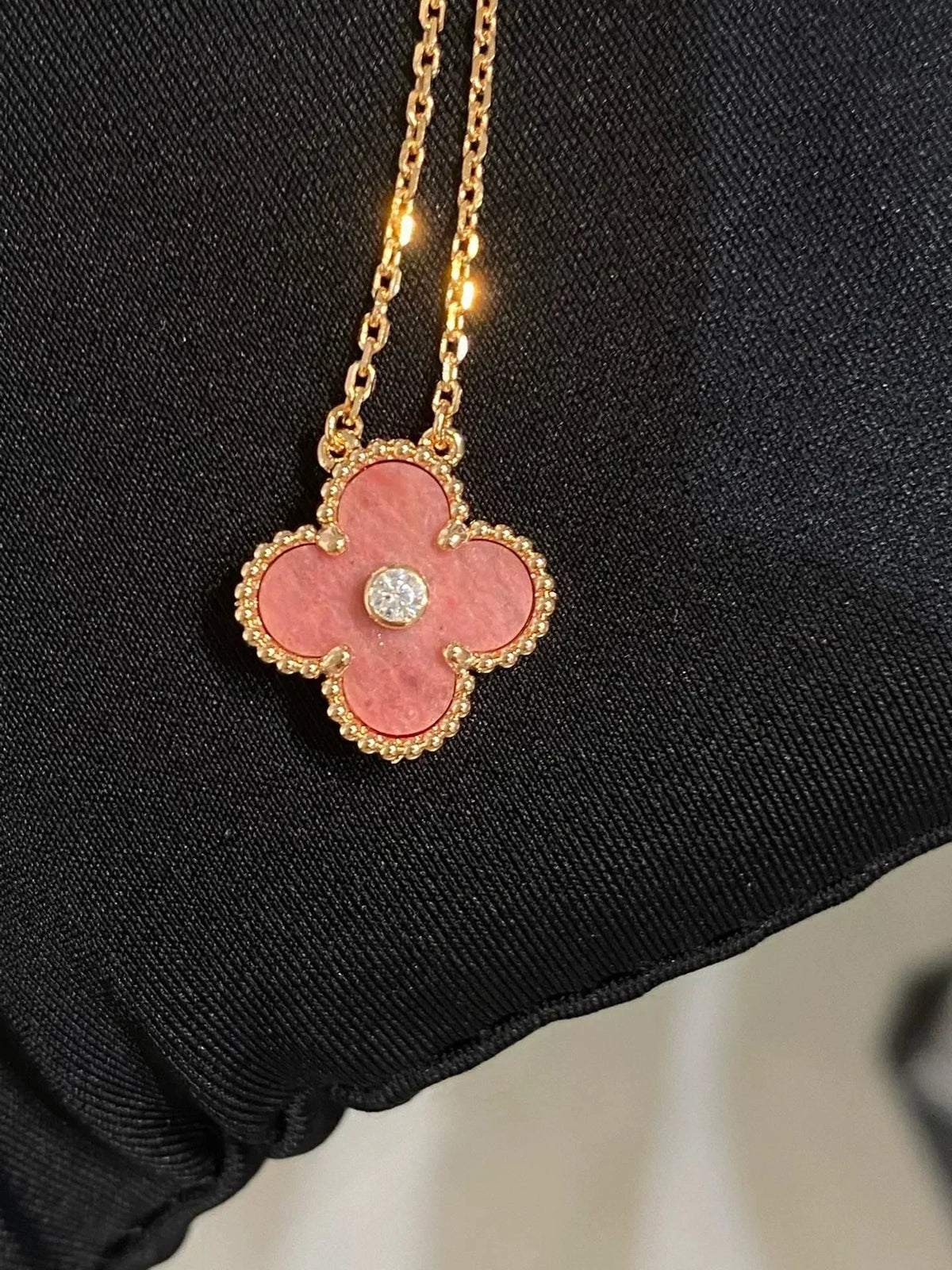 [⭐Mirelle]CLOVER 15MM DIAMOND RHODONITE NECKLACE