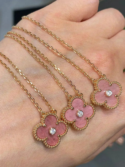 [⭐Mirelle]CLOVER 15MM DIAMOND RHODONITE NECKLACE