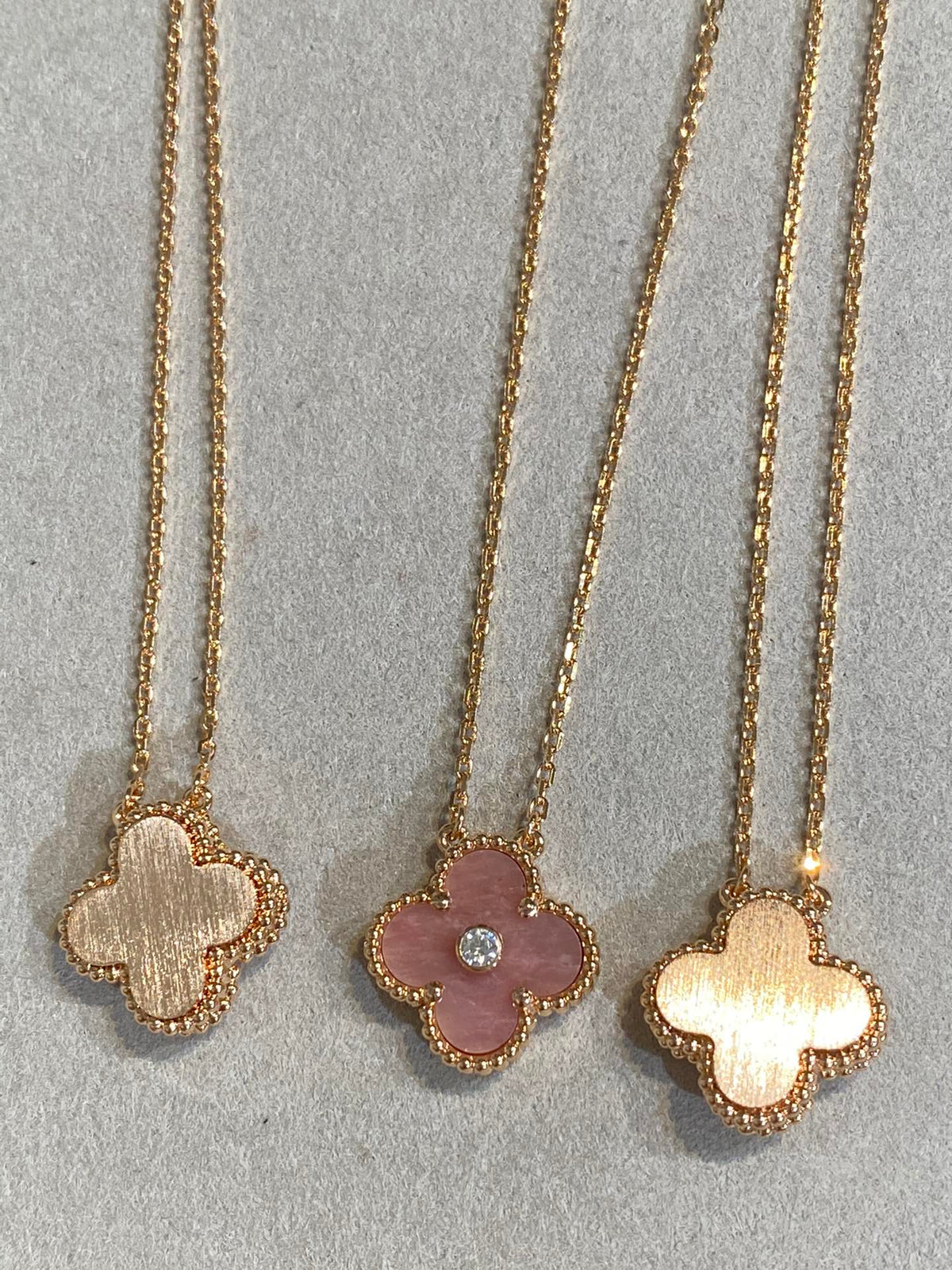 [⭐Mirelle]CLOVER 15MM DIAMOND RHODONITE NECKLACE