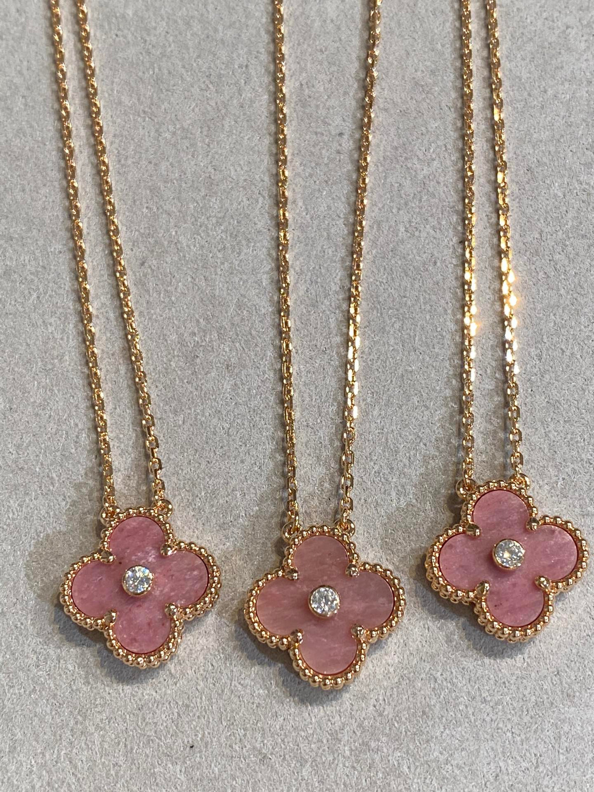 [⭐Mirelle]CLOVER 15MM DIAMOND RHODONITE NECKLACE
