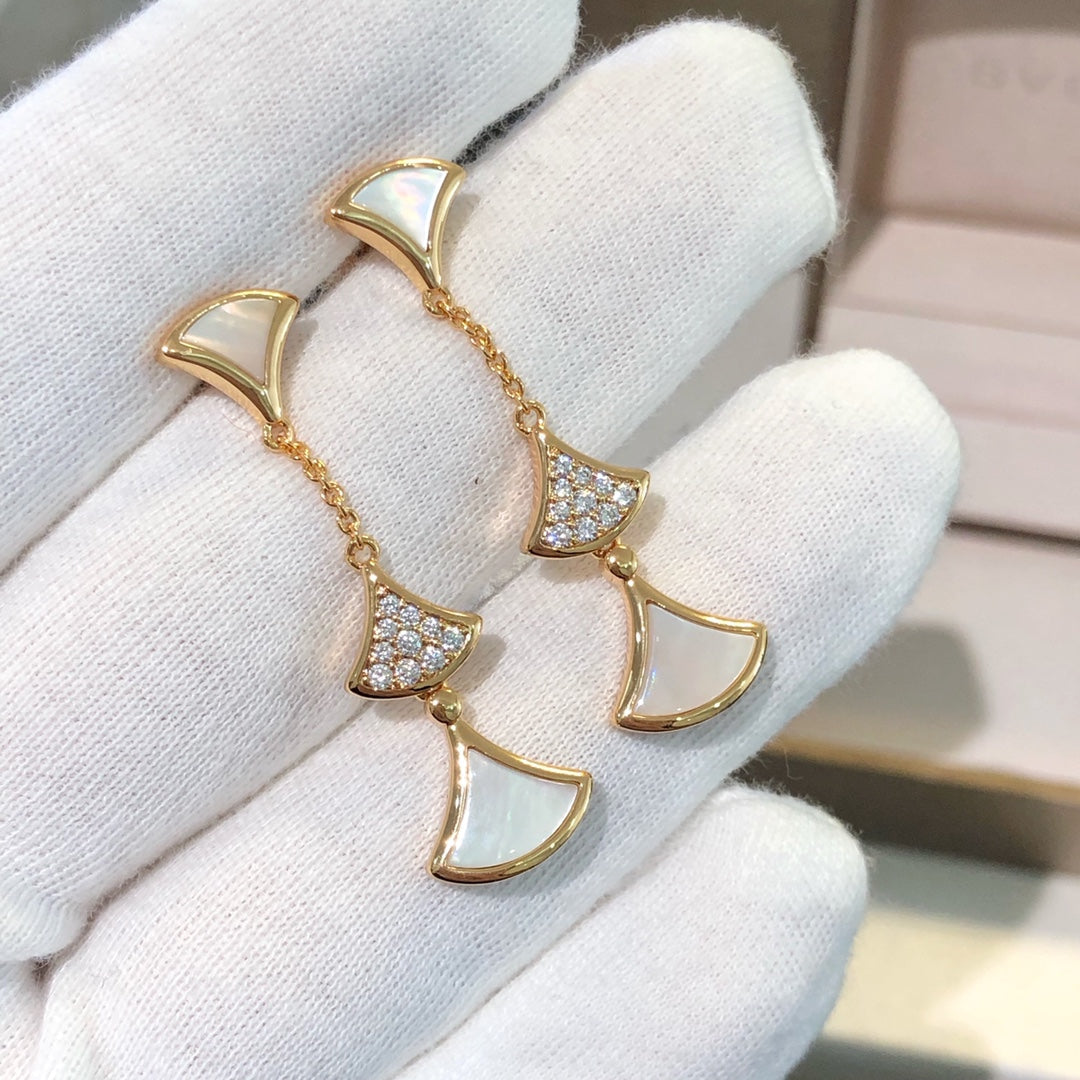 [⭐Mirelle]DREAM EARRINGS 3 MOTIFS DIAMOND MOP PINK GOLD