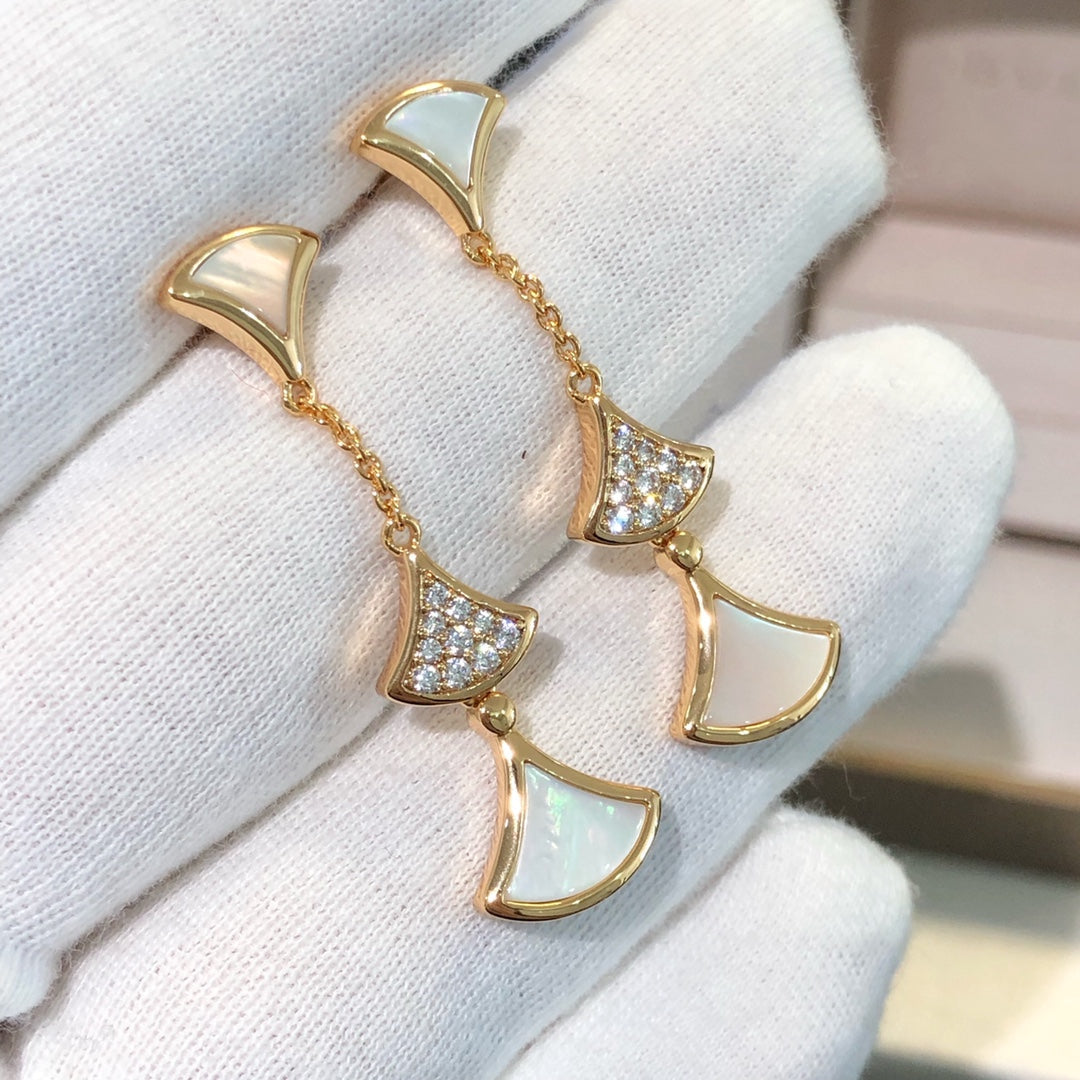 [⭐Mirelle]DREAM EARRINGS 3 MOTIFS DIAMOND MOP PINK GOLD