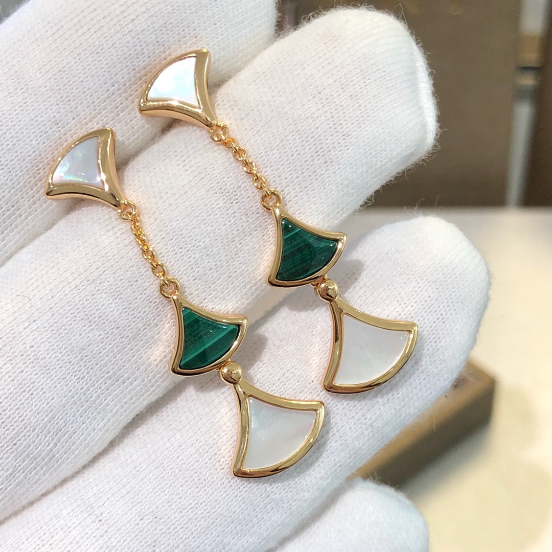 [⭐Mirelle]DREAM EARRINGS 3 MOTIFS MALACHITE MOP PINK GOLD