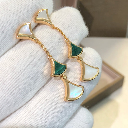 [⭐Mirelle]DREAM EARRINGS 3 MOTIFS MALACHITE MOP PINK GOLD