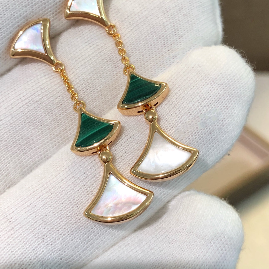 [⭐Mirelle]DREAM EARRINGS 3 MOTIFS MALACHITE MOP PINK GOLD