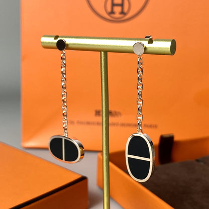 [⭐Mirelle]CHAINE VERSO BLACK CERAMIC EARRINGS