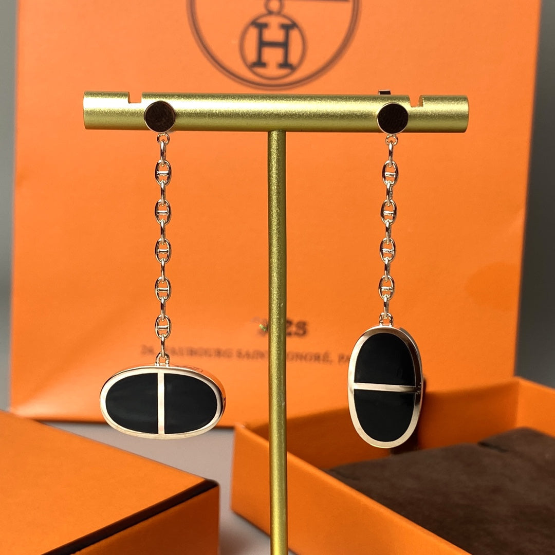 [⭐Mirelle]CHAINE VERSO BLACK CERAMIC EARRINGS