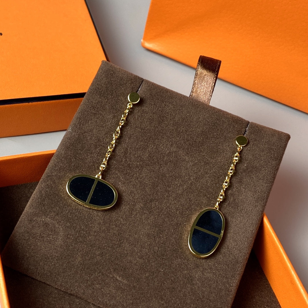 [⭐Mirelle]CHAINE VERSO BLACK CERAMIC EARRINGS