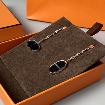 [⭐Mirelle]CHAINE VERSO BLACK CERAMIC EARRINGS