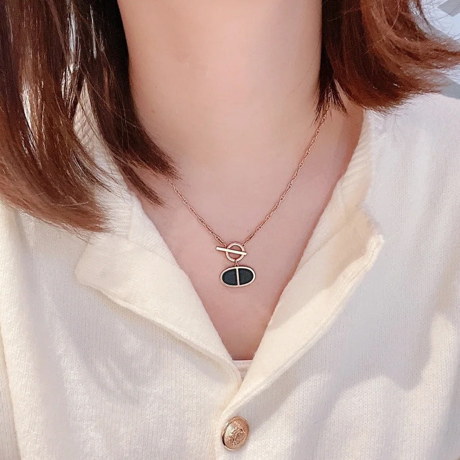 [⭐Mirelle]CHAINE VERSO BLACK CERAMIC NECKLACE