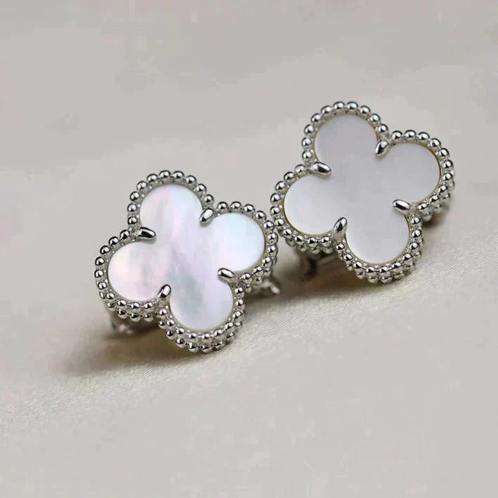 [⭐Mirelle]CLOVER MEDIUM 1 MOTIFS  WHITE MOP EARRINGS SILVER