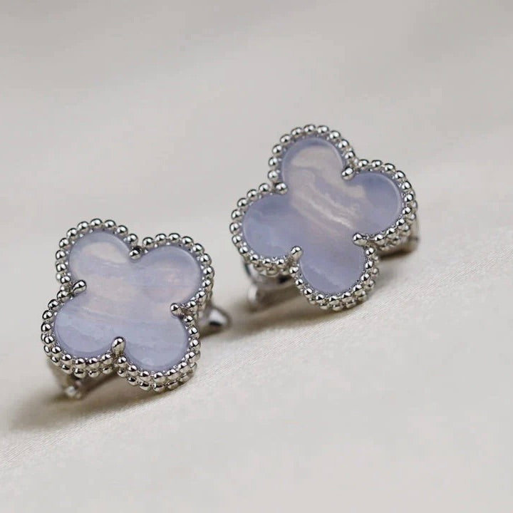 [⭐Mirelle]CLOVER MEDIUM 1 MOTIFS  WHITE MOP EARRINGS SILVER