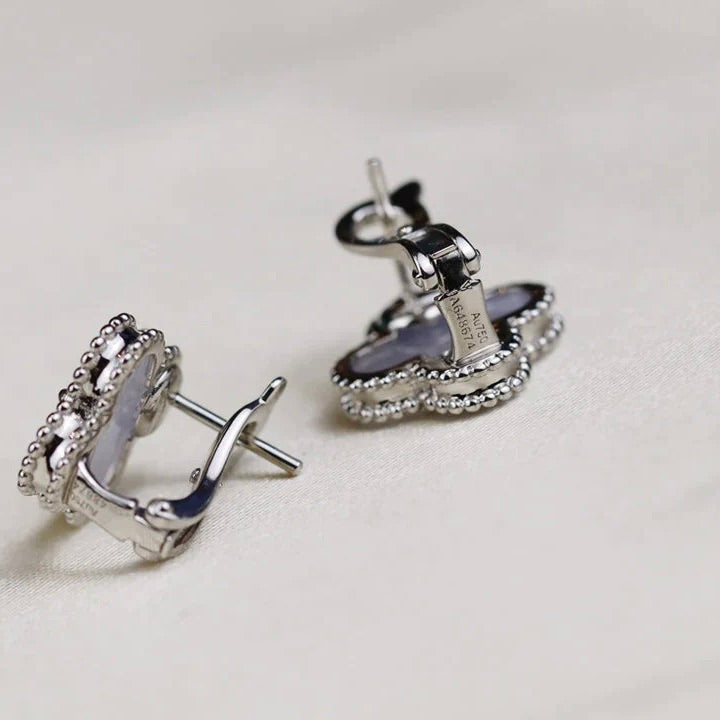 [⭐Mirelle]CLOVER MEDIUM 1 MOTIFS  WHITE MOP EARRINGS SILVER